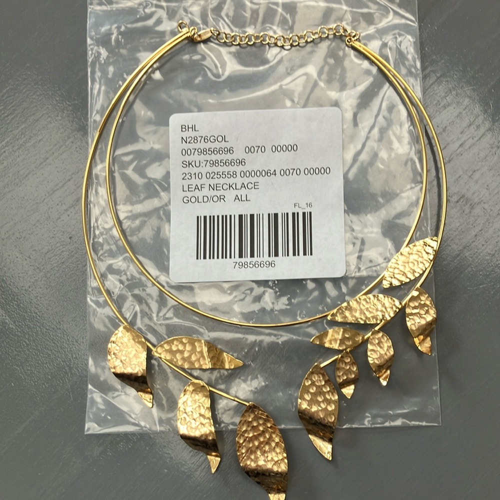 Anthropologie Gold Necklace with Leaf and Heart Charms